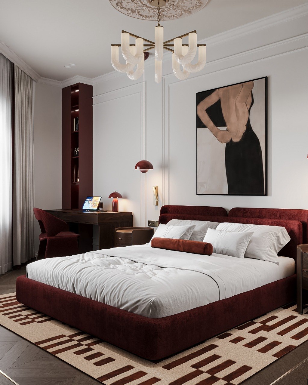 Bedroom with integrated workspace