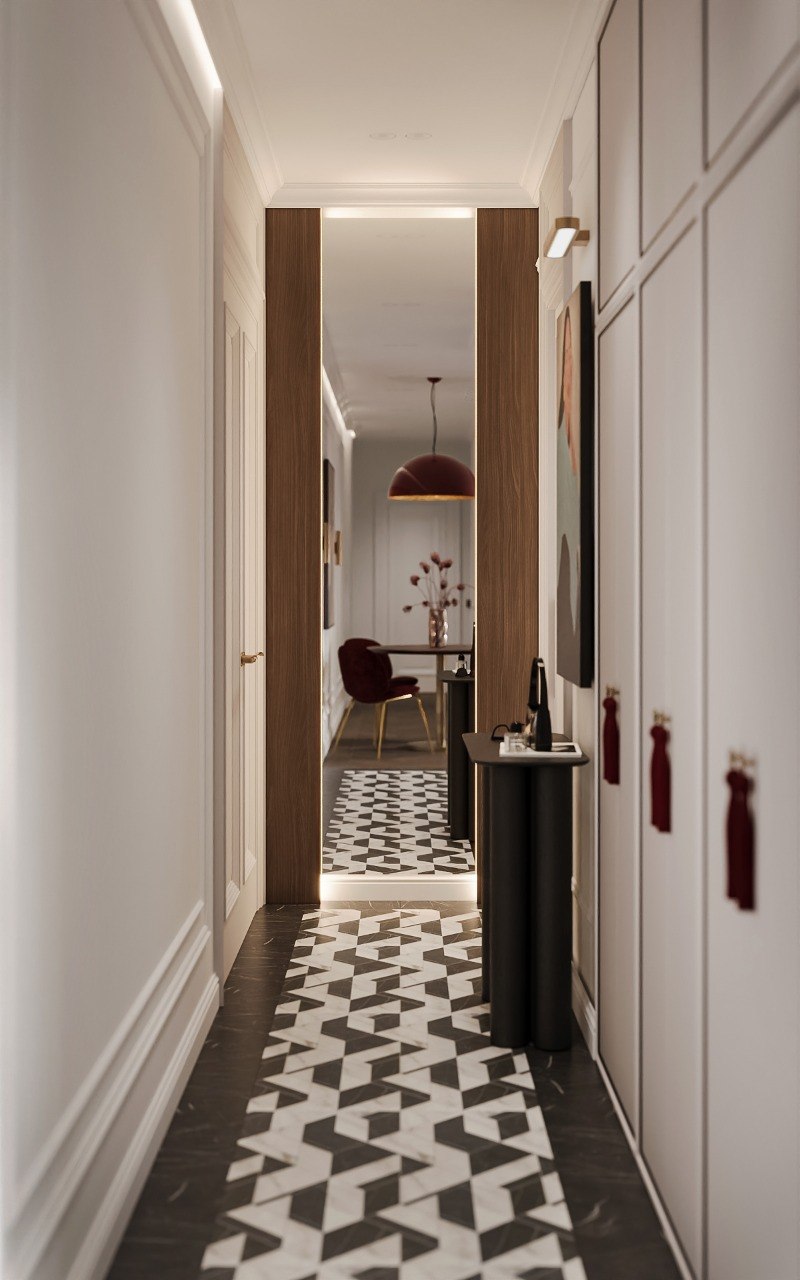 Entrance hall with geometric stone floor